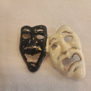 Vintage Comedy and Tragedy Enamel Brooch/Pin